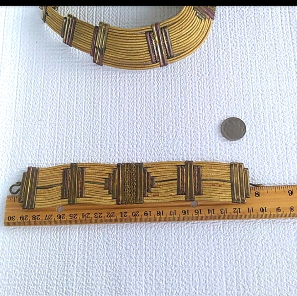 ❌️SOLD❌️ VINTAGE Boho Gold Gilt MultiCord MixedMetal Parure - Picture 11 of 16